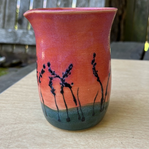 Handmade Hand Painted  Ceramic Pitcher Creamer Floral Sunset - Picture 5 of 13